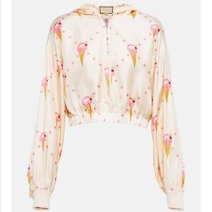 NWT AUTH Gucci Ice Cream Print Silk Zip Hoodie MED